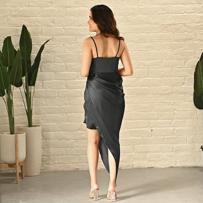 Raven Black Satin Dress